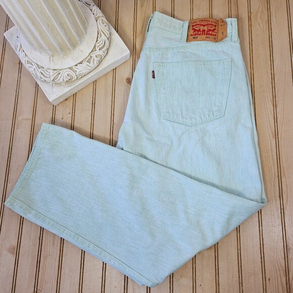 Levi's Mens Size 40x32 (36x29.25") Mint Green 501 Straight Leg Button Fly Jeans - Picture 1 of 14